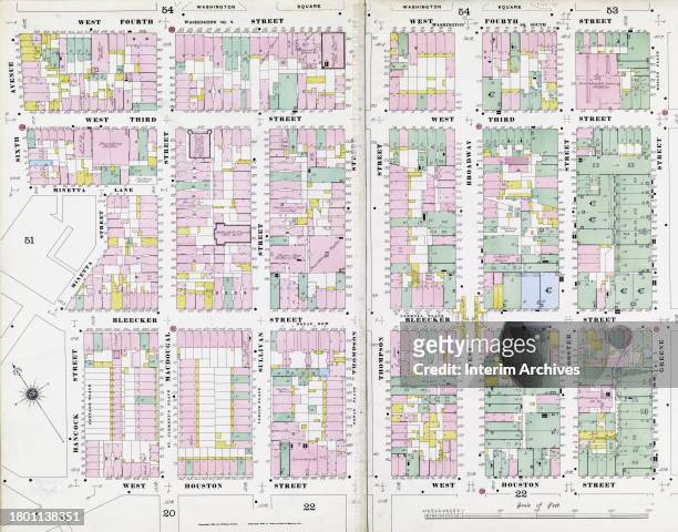 Color-coded insurance map for an area of lower New York City bounded by West Fourth Street, Greene Street, West Houston Street, and Sixth Avenue, New...