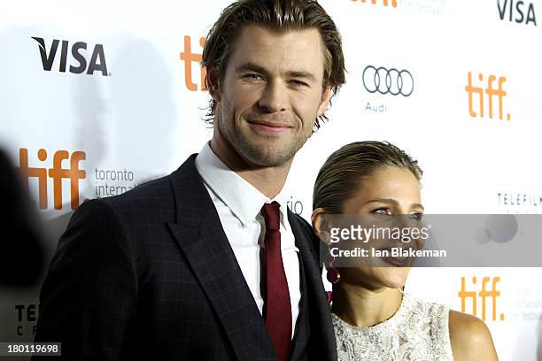 Actor Chris Hemsworth and wife Elsa Pataky attend the 'Rush' premiere during the 2013 Toronto International Film Festival at Roy Thomson Hall on...