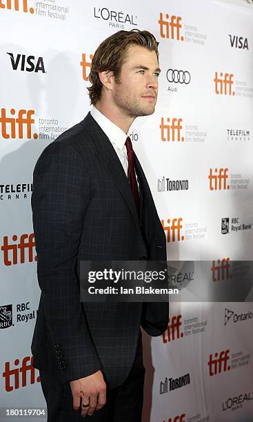 Actor Chris Hemsworth attends the 'Rush' premiere during the 2013 Toronto International Film Festival at Roy Thomson Hall on September 8, 2013 in...