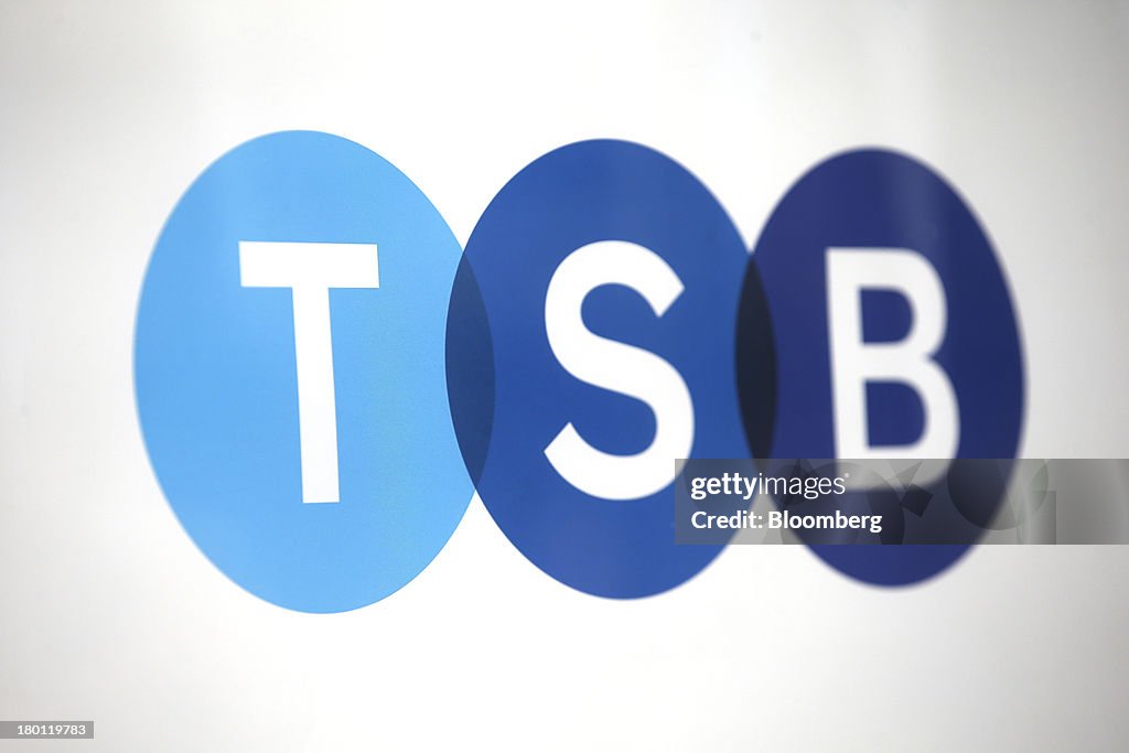A logo of TSB sits on display on a newly rebranded branch of the ...