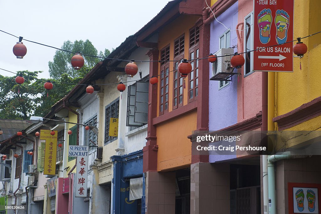 Colourful facades above shops in Chinatown