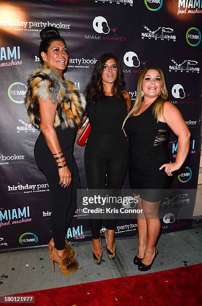Angela "Big Ang" Raiola, Raquel and Roxanne pose for photos during the "Miaimi Monkey" New Screening at 49 Grove on September 8, 2013 in New York...