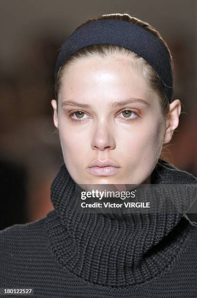 Model walks the runway at the Victoria Beckham Presentation during Mercedes-Benz Fashion Week Spring Summer 2014 at Cafe Rouge on September 8, 2013...