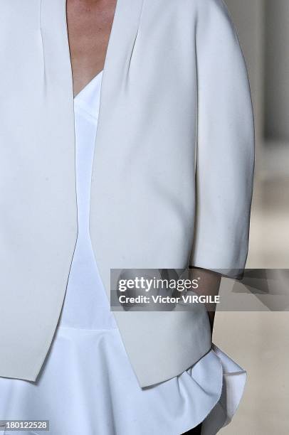 Model walks the runway at the Victoria Beckham Presentation during Mercedes-Benz Fashion Week Spring Summer 2014 at Cafe Rouge on September 8, 2013...