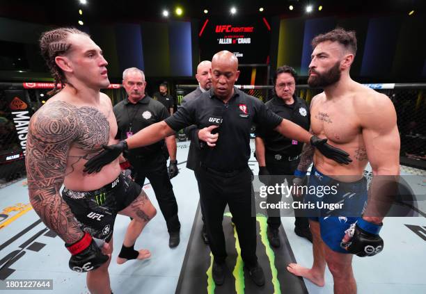 Opponents Brendan Allen and Paul Craig of Scotland face off prior to a middleweight fight during the UFC Fight Night event at UFC APEX on November...