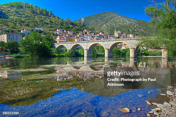 the bridge at roquebrun - hérault stock pictures, royalty-free photos & images