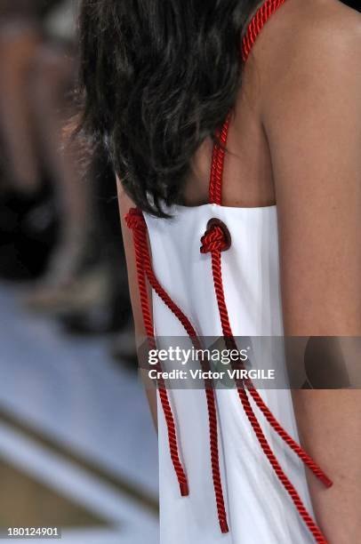 Model walks the runway at the Diane Von Furstenberg Ready to Wear fashion show during Mercedes-Benz Fashion Week Spring Summer 2014 at The Theatre at...