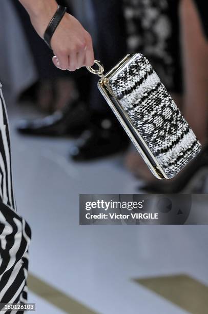 Model walks the runway at the Diane Von Furstenberg Ready to Wear fashion show during Mercedes-Benz Fashion Week Spring Summer 2014 at The Theatre at...