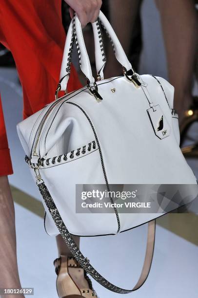 Model walks the runway at the Diane Von Furstenberg Ready to Wear fashion show during Mercedes-Benz Fashion Week Spring Summer 2014 at The Theatre at...