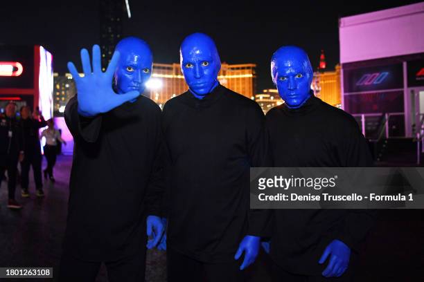 Blue Man group pose for a photo prior to the F1 Grand Prix of Las Vegas at Las Vegas Strip Circuit on November 18, 2023 in Las Vegas, Nevada.