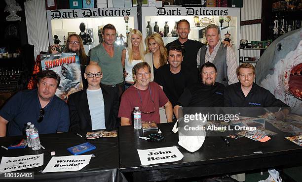 Cast and crew of Sharknado Robbie Rist, Jaason Simmons, Tara Reid, Cassie Scerbo, Anthony C. Ferrante, Ian Ziering, John Heard, Emile Edwin Smith,...