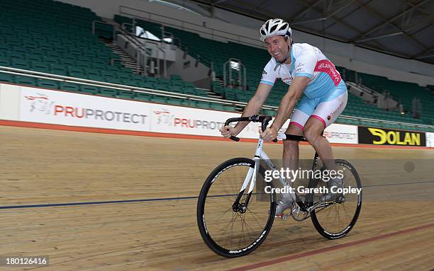 Laureus Academy Ambassador Michael Vaughan rides on the track during the PruProtect Chance to Ride. Vaughan is leading a host of stars and...