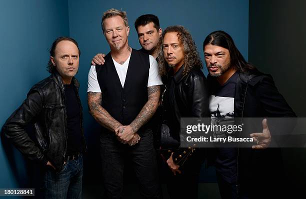 Musician Lars Ulrich, musician James Hetfield, director Nimrod Antal, musician Kirk Hammett and musician Robert Trujillo of 'Metallica Through The...