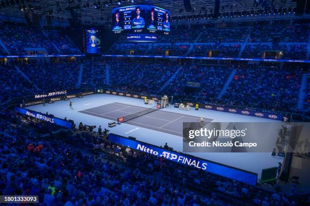 General view of Pala Alpitour is seen during the final singles match between Novak Djokovic of Serbia and Jannik Sinner of Italy during day eight of...