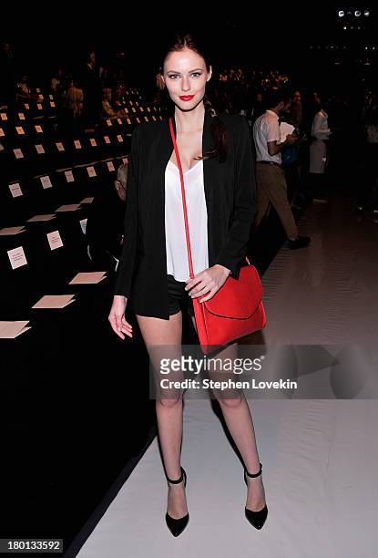 Miss USA 2011 Alyssa Campanella attends the Carolina Herrera fashion show during Mercedes-Benz Fashion Week Spring 2014 at The Theatre at Lincoln...