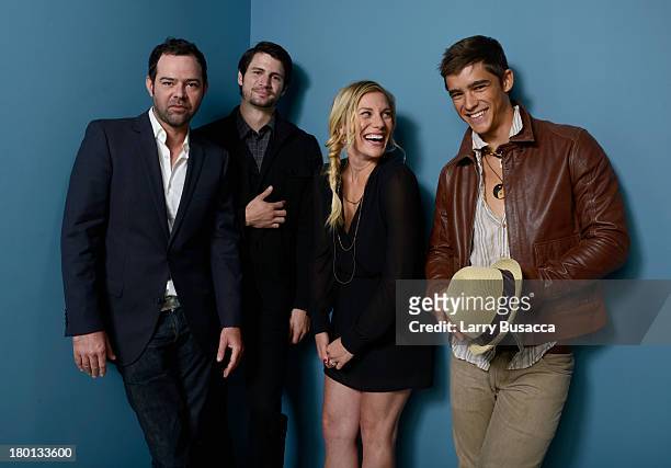 Actor Rory Cochrane, actor James Lafferty, actress Katee Sackhoff and actor Brenton Thwaites of 'Oculus' pose at the Guess Portrait Studio during...
