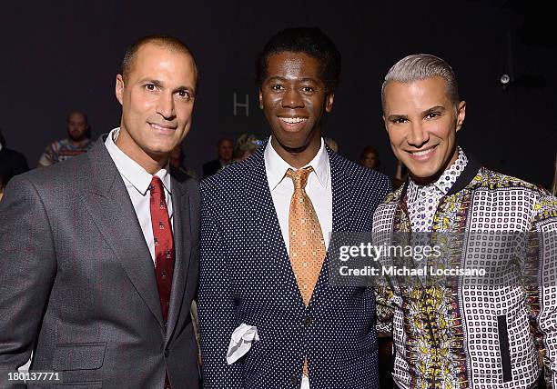 Nigel Barker, J. Alexander and Jay Manuel attend the Pamella Roland fashion show during Mercedes-Benz Fashion Week Spring 2014 at The Studio at...