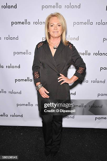 Pamella Roland poses backstage at the pamella roland Spring 2014 fashion show during Mercedes-Benz Fashion Week on September 9, 2013 in New York City.