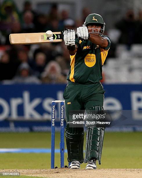Samit Patel of Nottinghamshire in action during the Yorkshire Bank 40 Semi Final match between Nottinghamshire and Somerset at Trent Bridge Cricket...