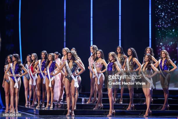 Contestants lien up during the 72nd Miss Universe Competition at Gimnasio Nacional José Adolfo Pineda on November 18, 2023 in San Salvador, El...
