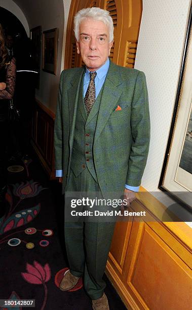 Nicky Haslam attends the Tatler Bystander exhibition, featuring the 50 best party pictures of the past 50 years, at Annabels on September 9, 2013 in...