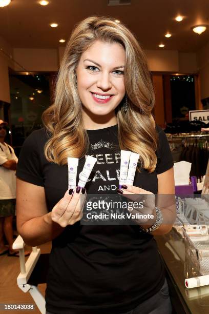 Miss America Mallory Hagan gets a glam touch-up with new cosmetic Brand Reign on September 6, 2013 in Atlantic City, New Jersey.