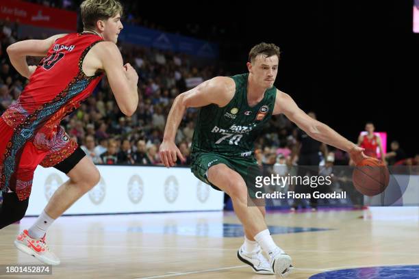 Finn Delany of the Breakers during the round eight NBL match between New Zealand Breakers and Illawarra Hawks at Spark Arena, on November 19 in...