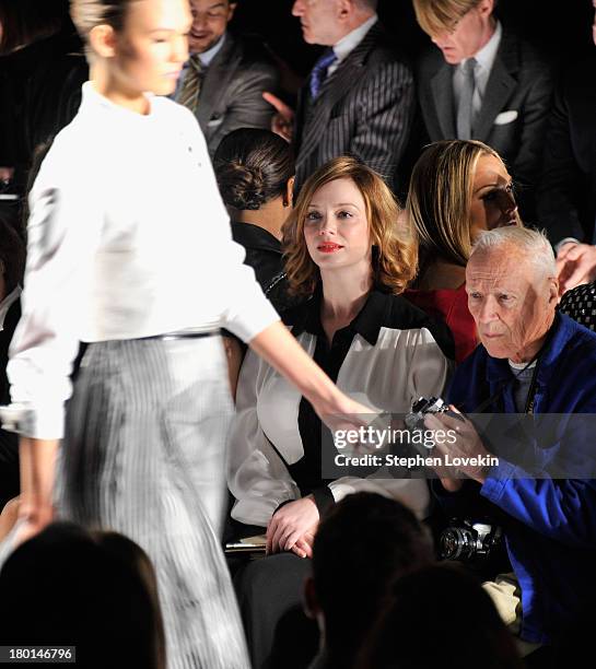 Actress Christina Hendricks and photographer Bill Cunningham attend the Carolina Herrera fashion show during Mercedes-Benz Fashion Week Spring 2014...