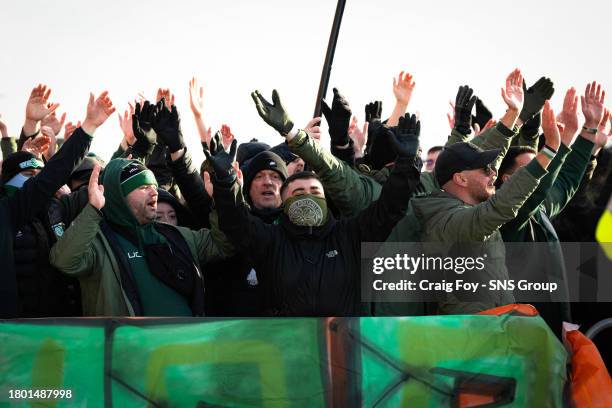 Celtic fans gather to welcome the team bus during a cinch Premiership match between Celtic and Motherwell at Celtic Park, on November 25 in Glasgow,...