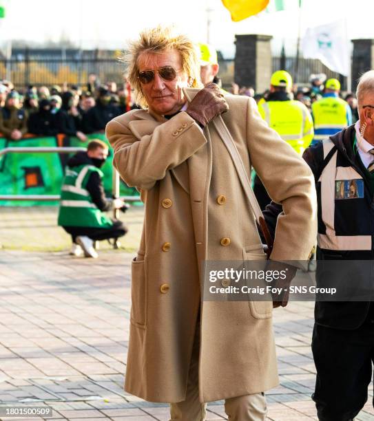 Legendary Rock Singer and Celtic Fan Rod Stewart arrives for the cinch Premiership match between Celtic and Motherwell at Celtic Park, on November 25...