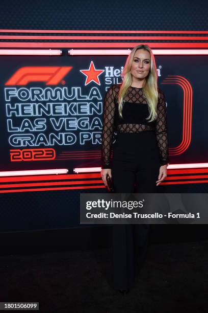 Lindsey Vonn poses for a photo prior to the F1 Grand Prix of Las Vegas at Las Vegas Strip Circuit on November 18, 2023 in Las Vegas, Nevada.