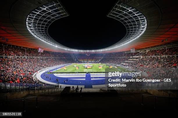General view of the Olympic stadium prior to an international friendly match between Germany and Turkey at Olympiastadion on November 18, 2023 in...