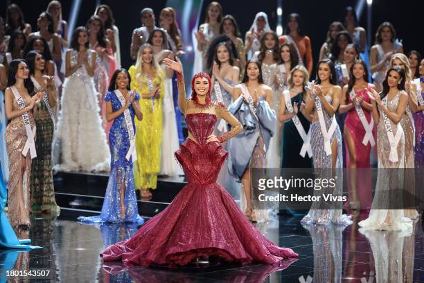 Miss Universe 2022 R'Bonney Gabriel poses during the 72nd Miss Universe Competition at Gimnasio Nacional José Adolfo Pineda on November 18, 2023 in...