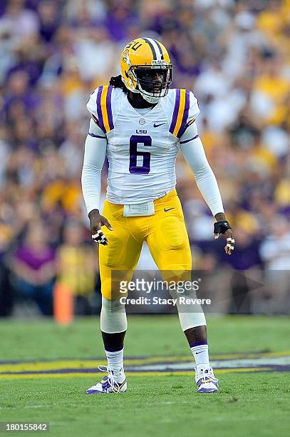Craig Loston of the LSU Tigers prepares for a play against the UAB Blazers during a game at Tiger Stadium on September 7, 2013 in Baton Rouge,...