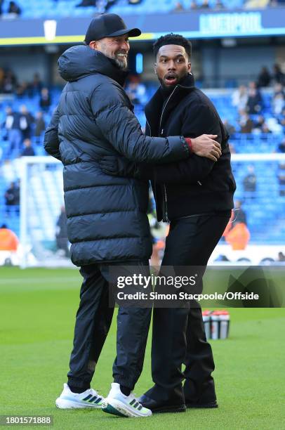 Liverpool manager Jurgen Klopp with television pundit Daniel Sturridge prior to the Premier League match between Manchester City and Liverpool FC at...