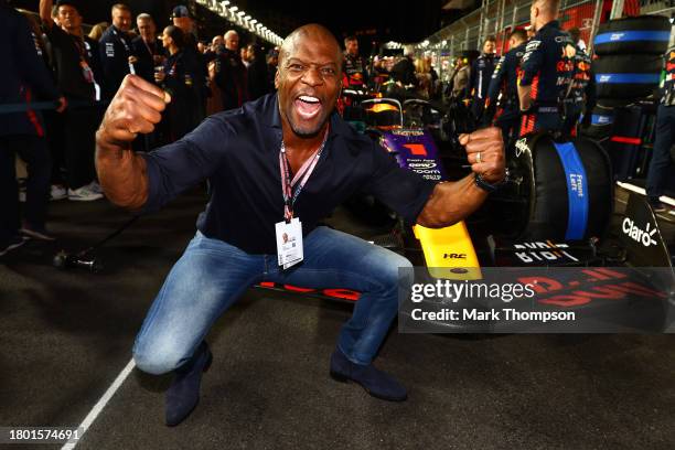 Terry Crews poses for a photo on the grid prior to the F1 Grand Prix of Las Vegas at Las Vegas Strip Circuit on November 18, 2023 in Las Vegas,...