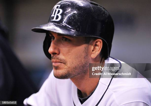 Outfielder Matt Joyce of the Tampa Bay Rays watches play against the Los Angeles Angels of Anaheim August 28, 2013 at Tropicana Field in St....