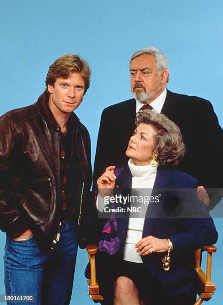Pictured: William R. Moses as Ken Malansky, Barbara Hale as Della Stree, Raymond Burr as Perry Mason --