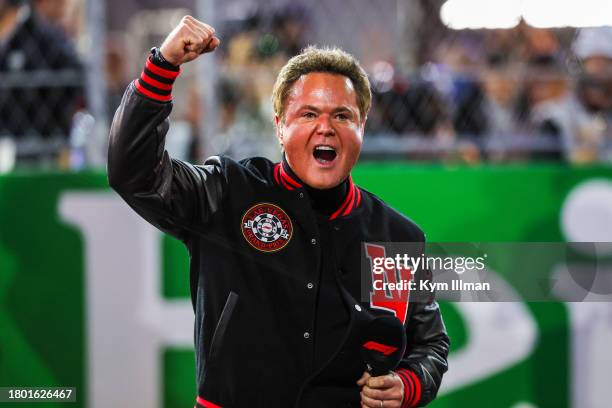 Donny Osmond singing the National Anthem prior to the F1 Grand Prix of Las Vegas at Las Vegas Strip Circuit on November 18, 2023 in Las Vegas, Nevada.