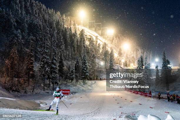 Jarl Magnus Riiber of Norway takes first place during FIS World Cup Nordic Combined Men Ruka individual Gundersen HS142/10km on November 25, 2023 in...