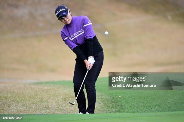Saiki Fujita of Japan chips onto the 2nd green during the final round of 42nd DAIO PAPER elleair Ladies Open at elleair Golf Club Matsuyama on...