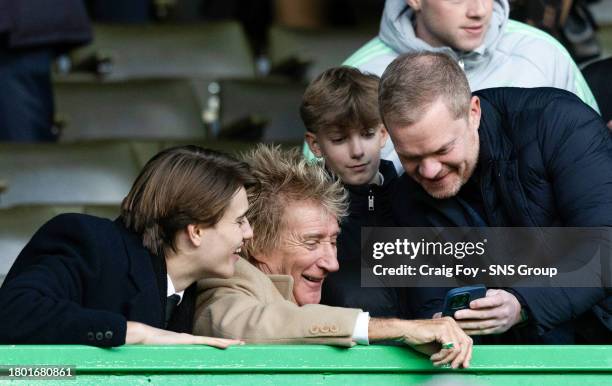 Rod Stewart with son Alastair Stewart during a cinch Premiership match between Celtic and Motherwell at Celtic Park, on November 25 in Glasgow,...