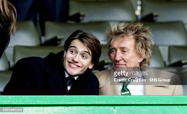 Rod Stewart with son Alastair Stewart during a cinch Premiership match between Celtic and Motherwell at Celtic Park, on November 25 in Glasgow,...