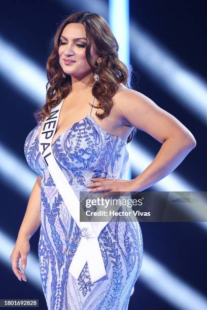 Miss Nepal Jane Dipika Garrett poses during the 72nd Miss Universe Competition at Gimnasio Nacional José Adolfo Pineda on November 18, 2023 in San...