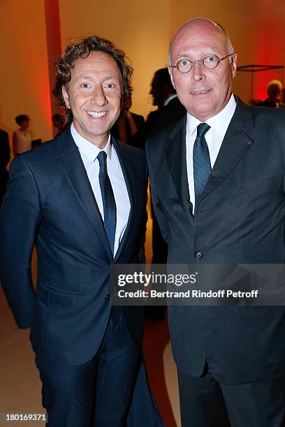 Stephane Bern and CEO of Quai Branly Museum Stephane Martin attend 'Friends of Quai Branly Museum Society' dinner party at Musee du Quai Branly on...
