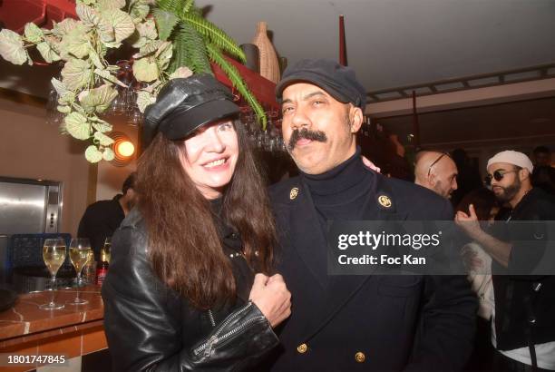 Designers Suna Moya and Karim Bonnet from "Impasse de La Defense" attend Majda Sall Show Party at Maison Noura Bd Italiens on November 18, 2023 in...