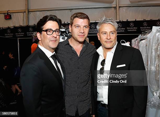 Isaac Franco, Tom Murro and Ken Kaufman attend the Kaufmanfranco fashion show during Mercedes-Benz Fashion Week Spring 2014 at The Theatre at Lincoln...