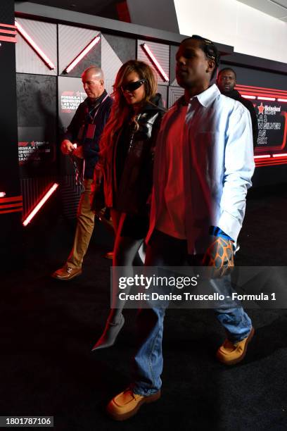 Rihanna walks in the Paddock during the F1 Grand Prix of Las Vegas at Las Vegas Strip Circuit on November 18, 2023 in Las Vegas, Nevada.