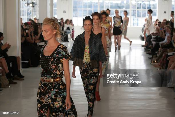 Models walk the runway at the Love By Diego Binetti fashion show during Mercedes-Benz Fashion Week Spring 2014 at The Designer's Loft at Studio 450...