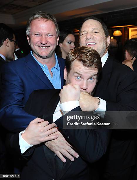 Entrepreneur/Soho House founder and owner Nick Jones, actor James Corden and producer Harvey Weinstein at the Grey Goose vodka party for The...